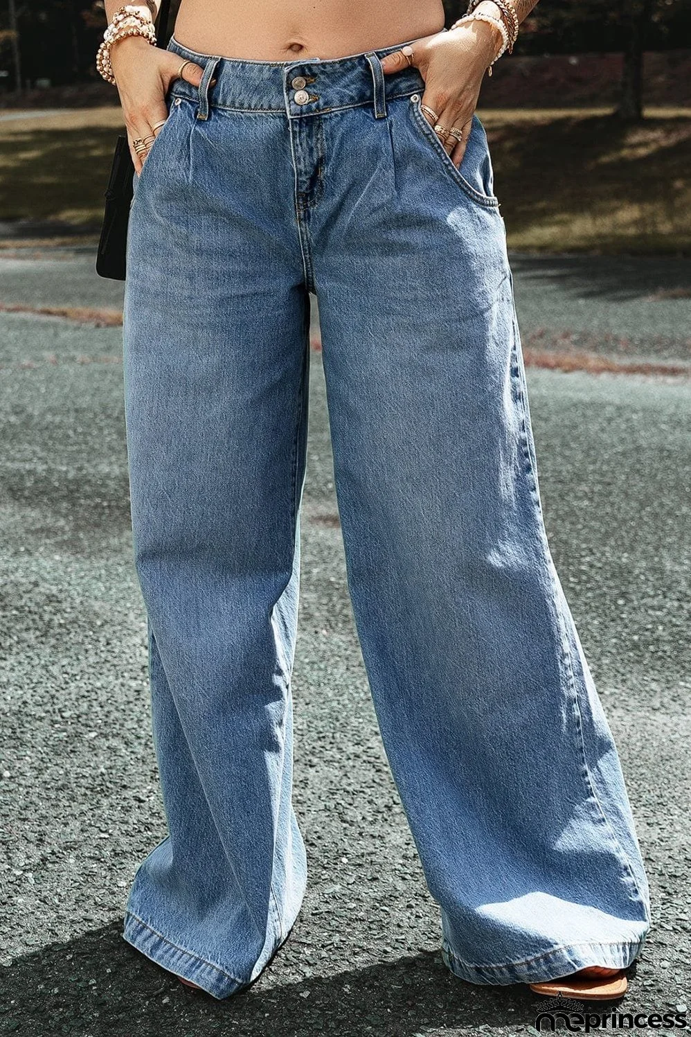 Oversized Light Blue Drop Waist Wide Leg Denim Jeans