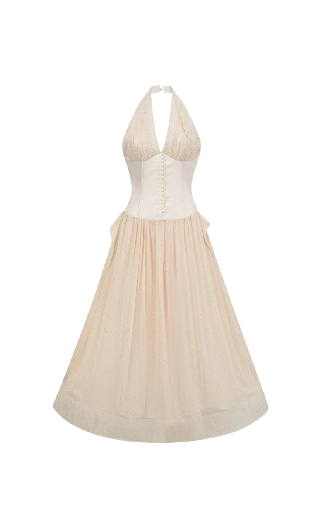 tiffany halterneck tulle overlay maxi dress in apricot