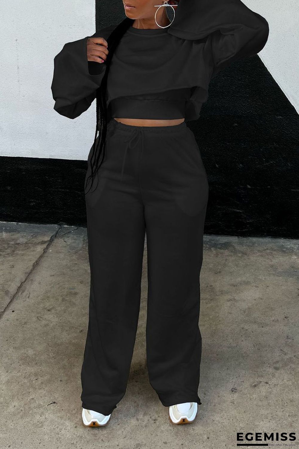 Black Casual Solid Patchwork O Neck Long Sleeve Three Pieces | EGEMISS