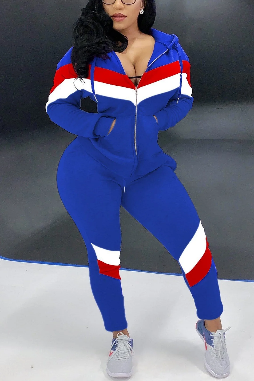Fashion Sports Stitching Hooded Two-piece