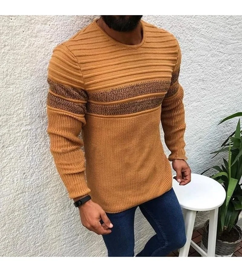 Men Fashion Stripe Round Neck Knitwear S-XL