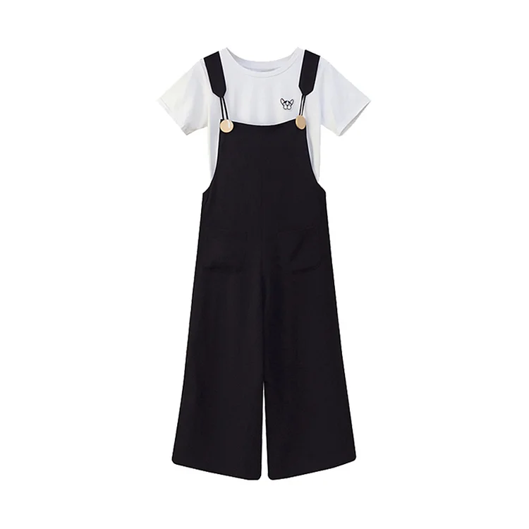 Plus Size Puppy Print T-shirt Overalls Two Pieces Set - Modakawa Modakawa