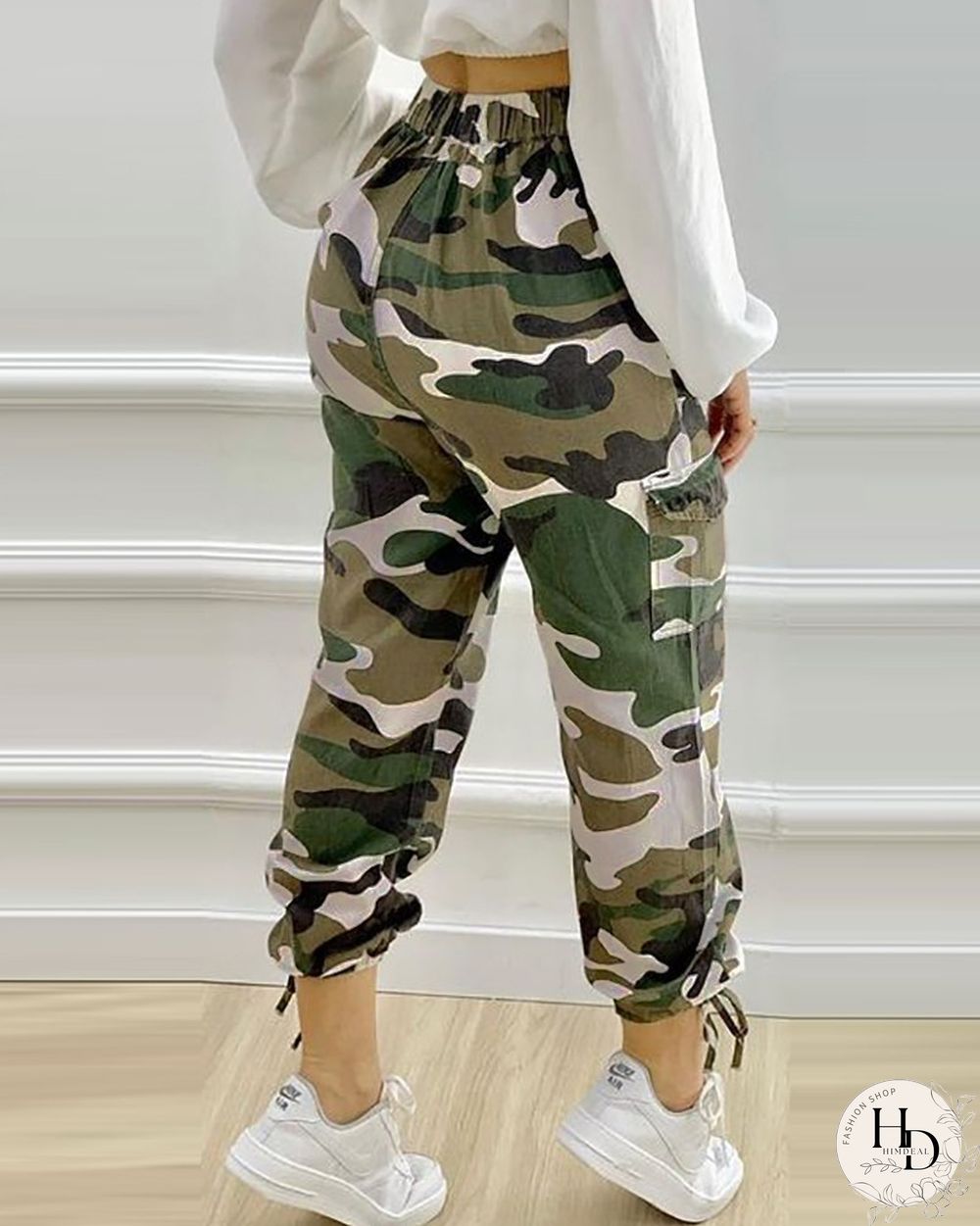 Camouflage Print Tied Detail Cargo Pants