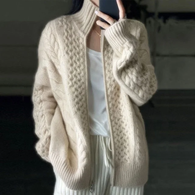 knitted Cardigan loose thin zipper sweater