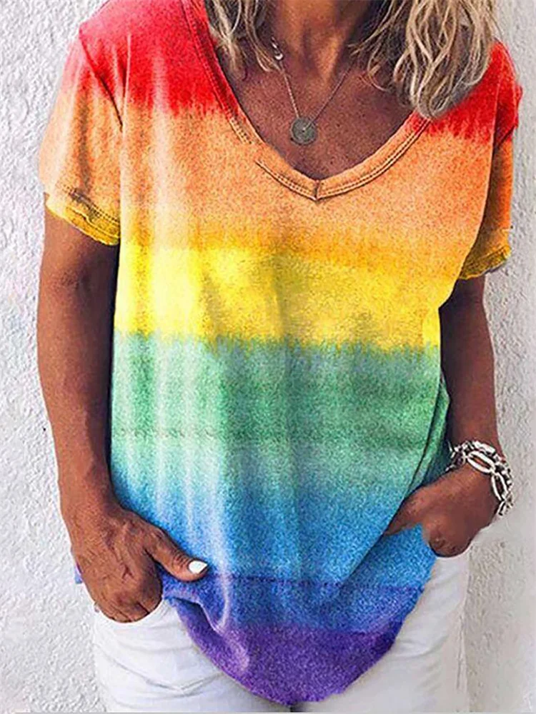 Rainbow Inspired Art V Neck T Shirt