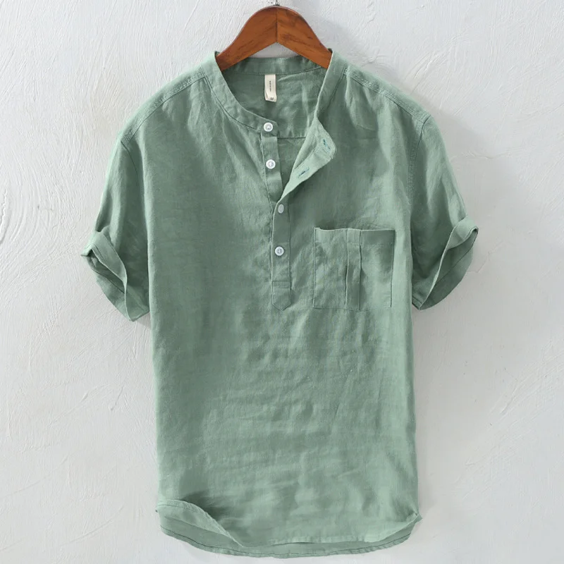 Men's Solid Color Pocket Short-sleeved Shirt
