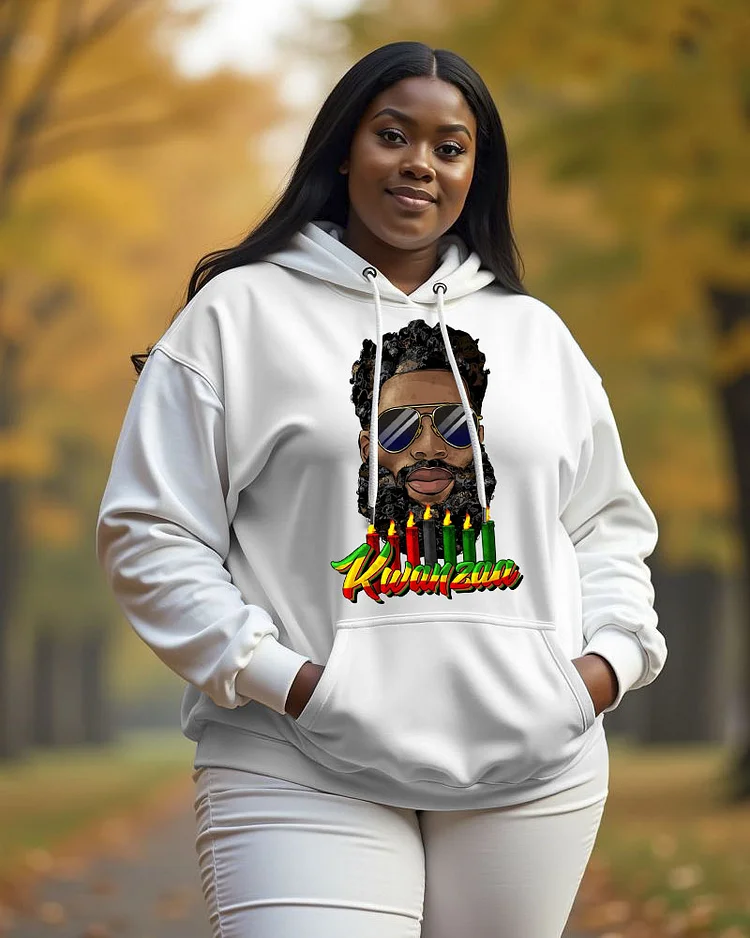 Women's Kwanzaa Black Boy's Printed Long Sleeve Pocket Hoodie