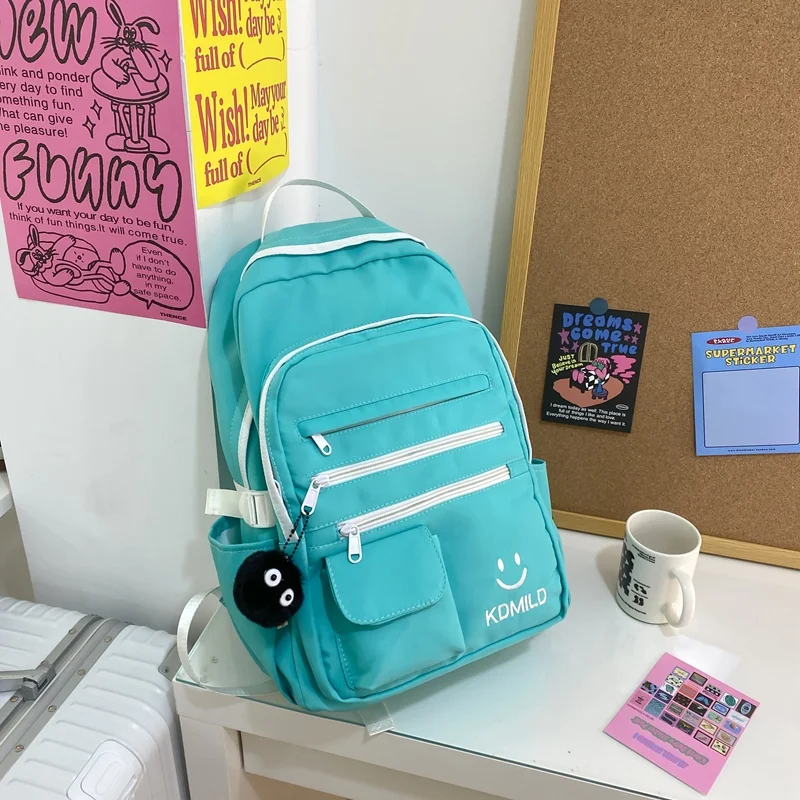 Pongl New Multi-pocket Waterproof Nylon Backpack Large Capacity Solid Color Women School Backpack for Teenage Girls Laptop Backpacks