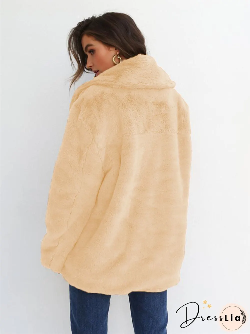 Fashion Solid Color Sexy Plush Lapel Coat