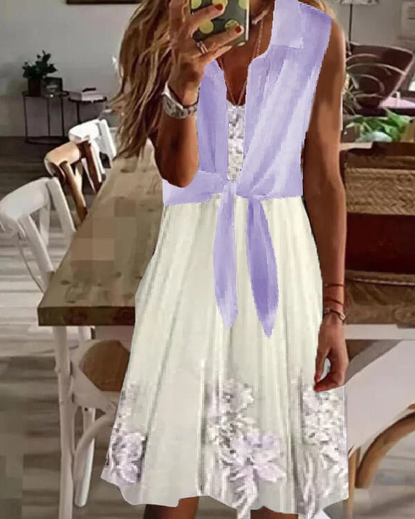 Fake Two Piece Waist V Neck Chiffon Coat Dress