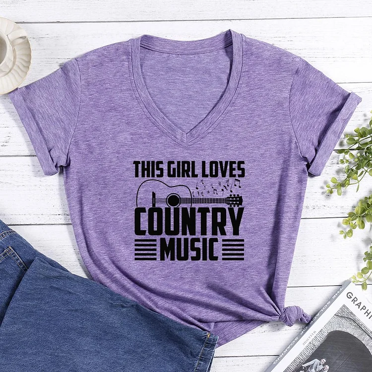 This Girl Loves Country Music V-neck T Shirt-Annaletters