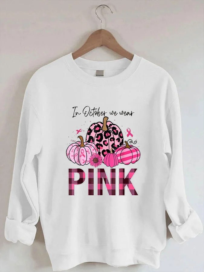 Women's October Pink Pumpkin Print Sweatshirt socialshop