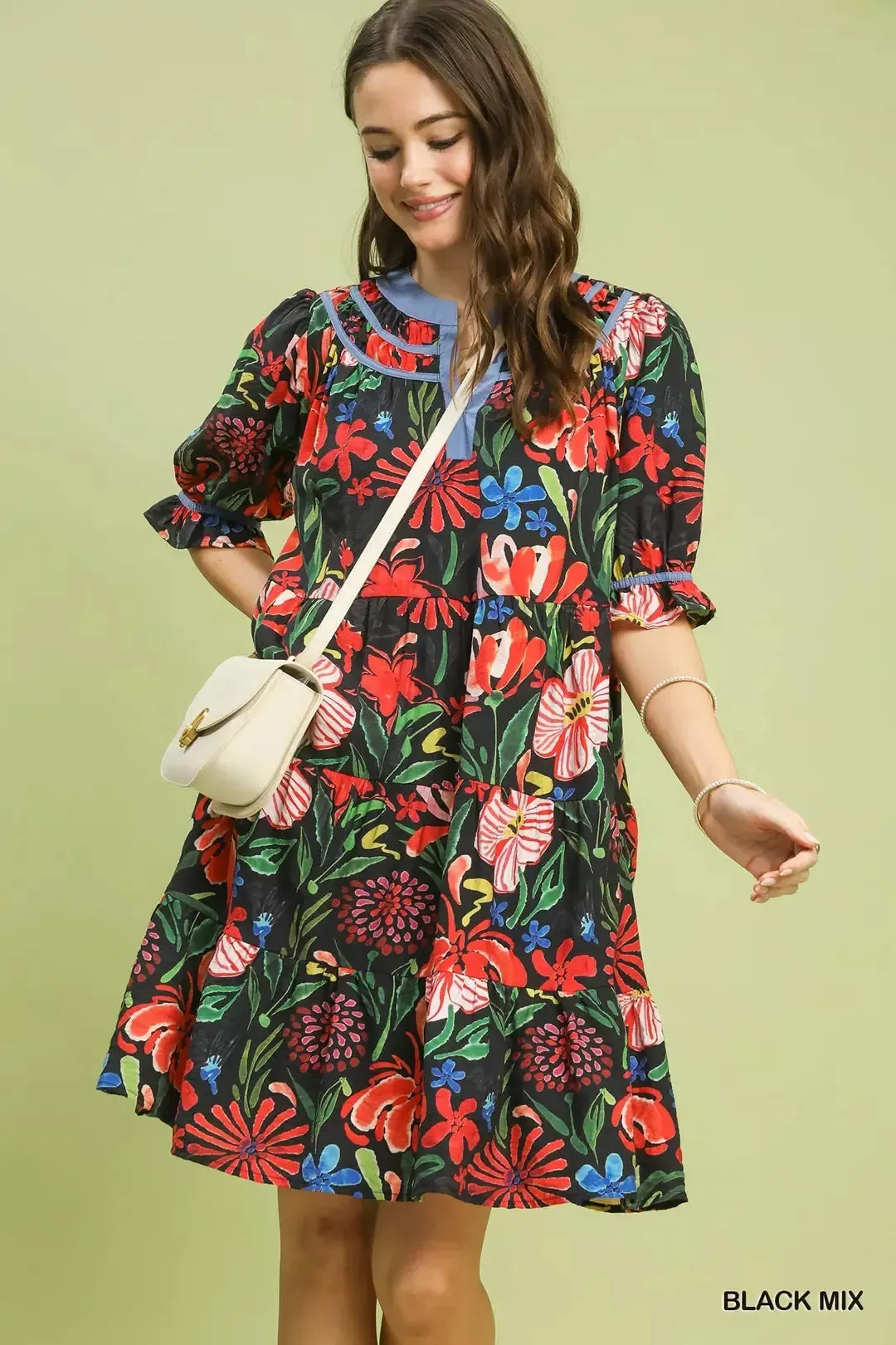 Umgee Floral Tiered Puff Sleeve Dress mysite idetrend