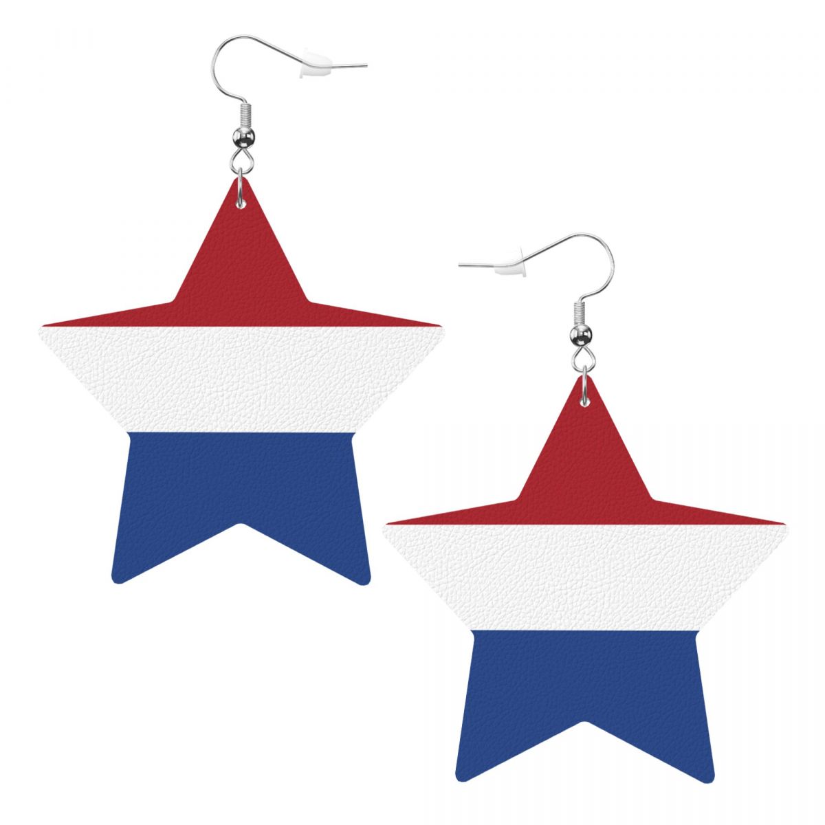 Netherlands Flag Faux Leather Star Dangle Earrings