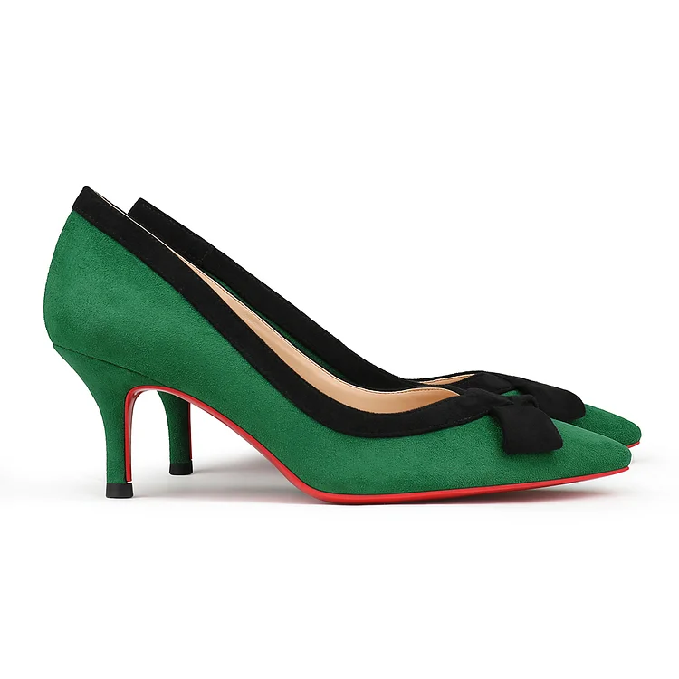 60mm Kitten Heels Red Bottom Suede Bowknot Pumps Summer Daily Shoes VOCOSI VOCOSI