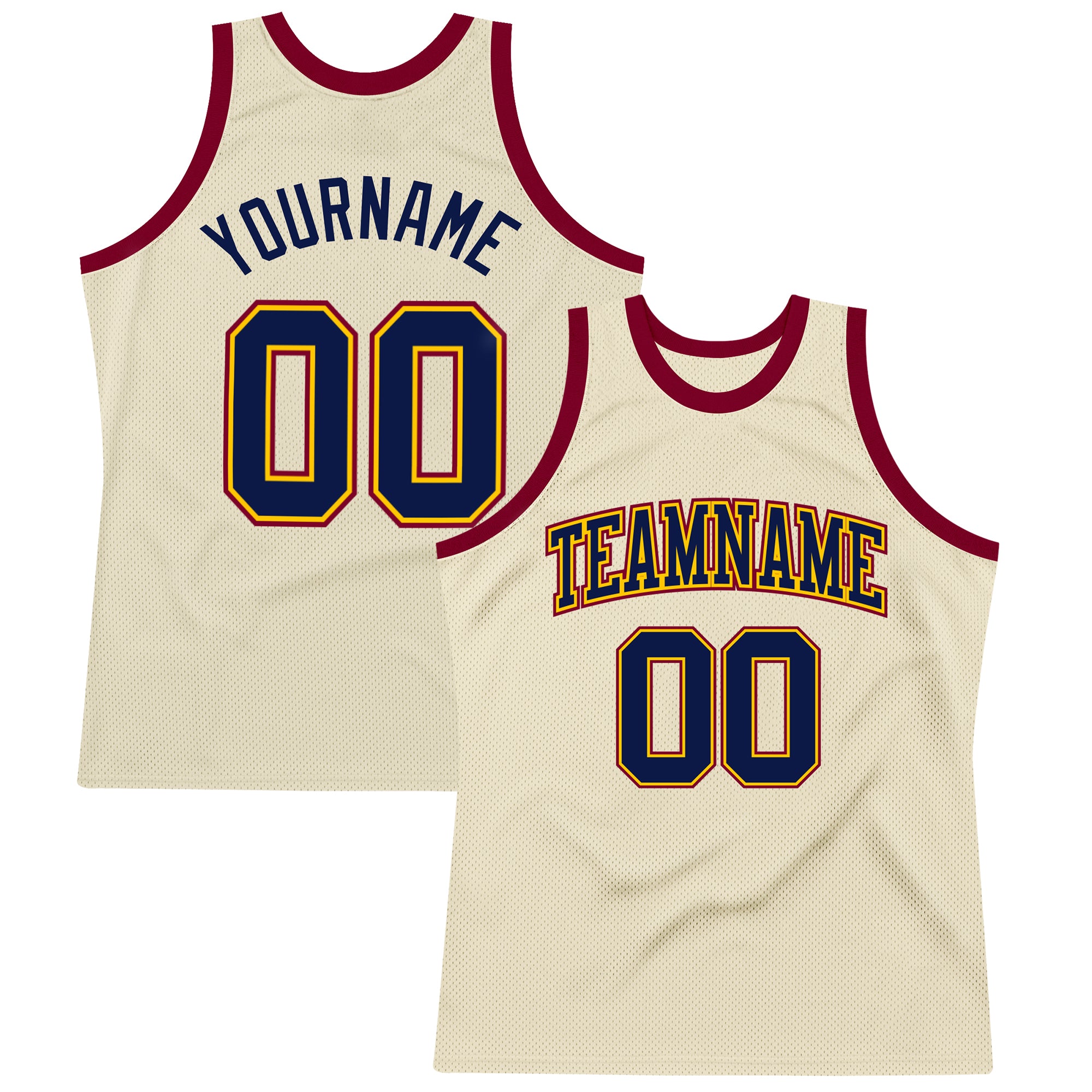 Custom Cream Navy Yellow-Maroon Authentic Throwback Basketball Jersey | captainssportss.com