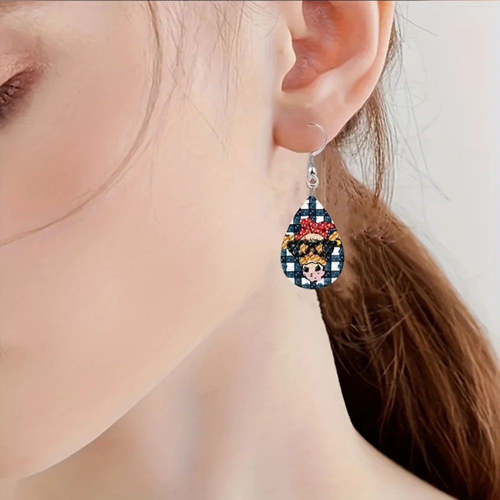 12Pairs DIY Double Sided Retro Pattern Holiday Diamond Art Earrings for Women Girls