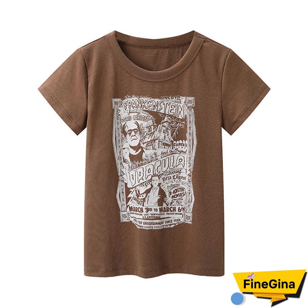 Gothic Portrait Print T-shirt Aesthetic Short Sleevle Sweats Tees Harajuku Streetwear White Crop Top Women Clothes