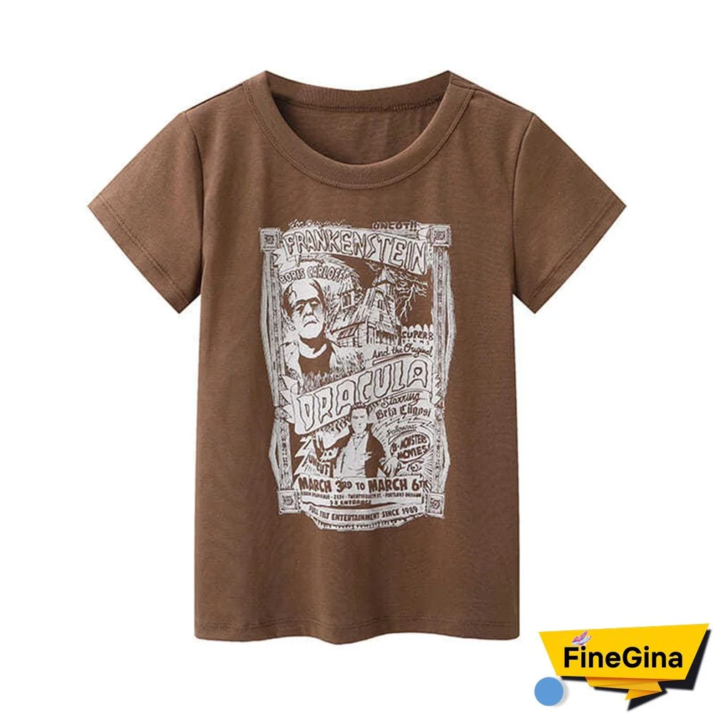 Gothic Portrait Print T-shirt Aesthetic Short Sleevle Sweats Tees Harajuku Streetwear White Crop Top Women Clothes