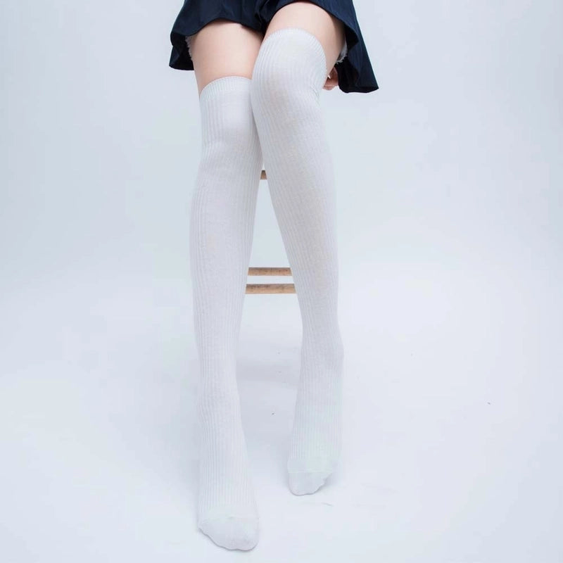 Women’s Basic Solid Color Cotton Blending Jacquard Socks Over The Knee Socks