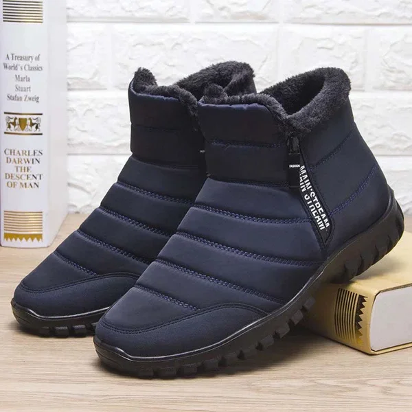 Extrashoe Men's Waterproof Warm Cotton Zipper Snow Ankle Boots