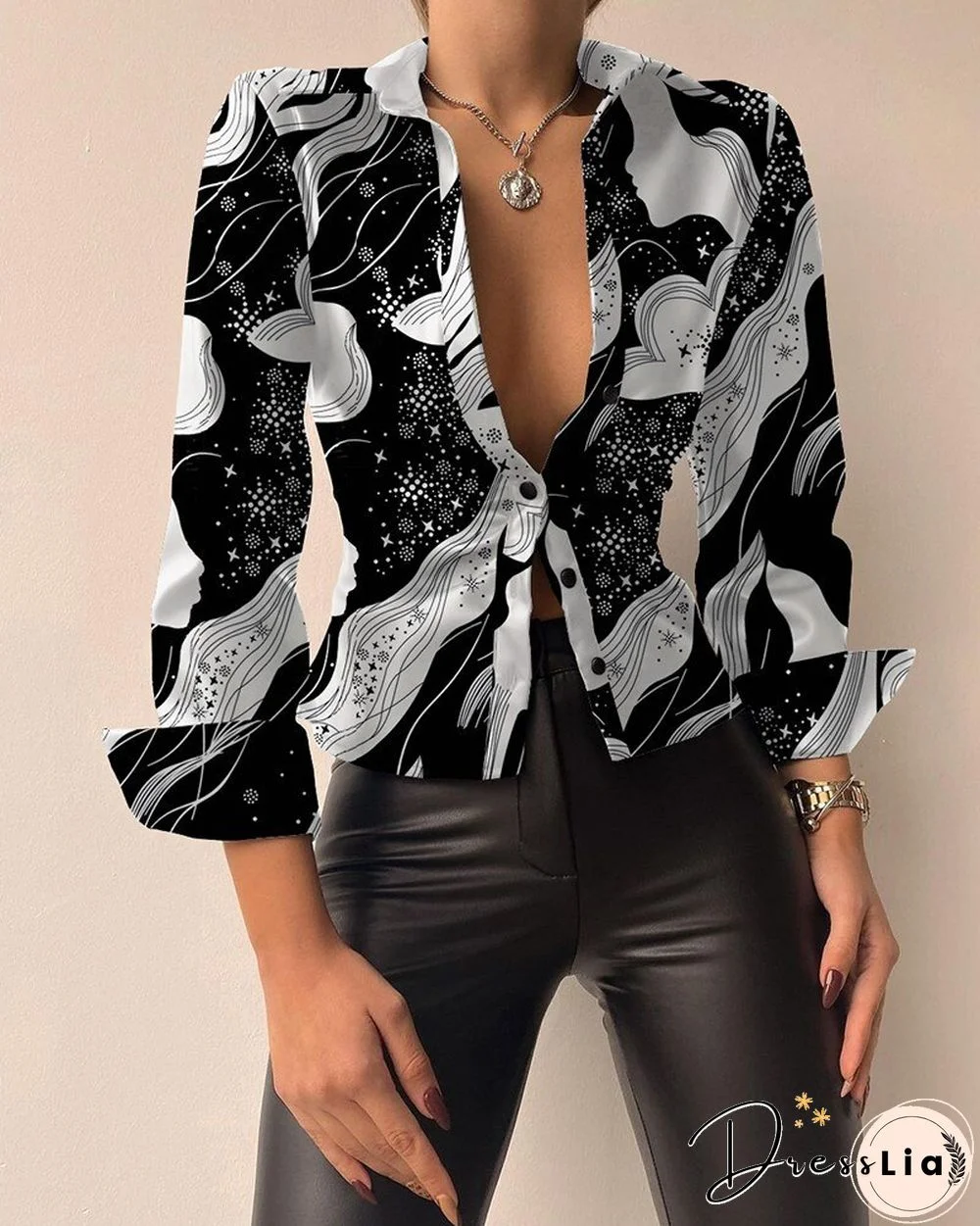 Spring Long-sleeved V-neck PU Leather Stitching Women's Leather Jacket Soldi Color Print Slim Coat Jackets For Women