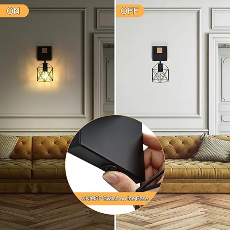 Lightess Black Wall Sconce with ON/Off Switch Pack of 2, Dimmable Cage ...