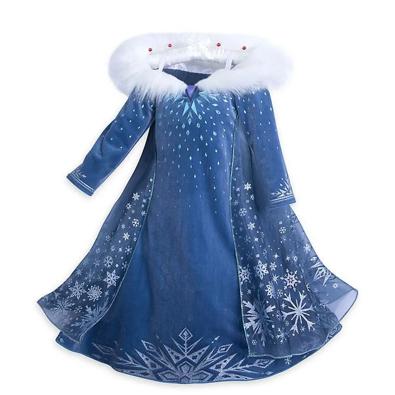 4-10T Girls Party Princess Dress Baby Girls Summer Elegant Long Sleeve Blue Dresses Birthday Party Fantasy Ball Dress