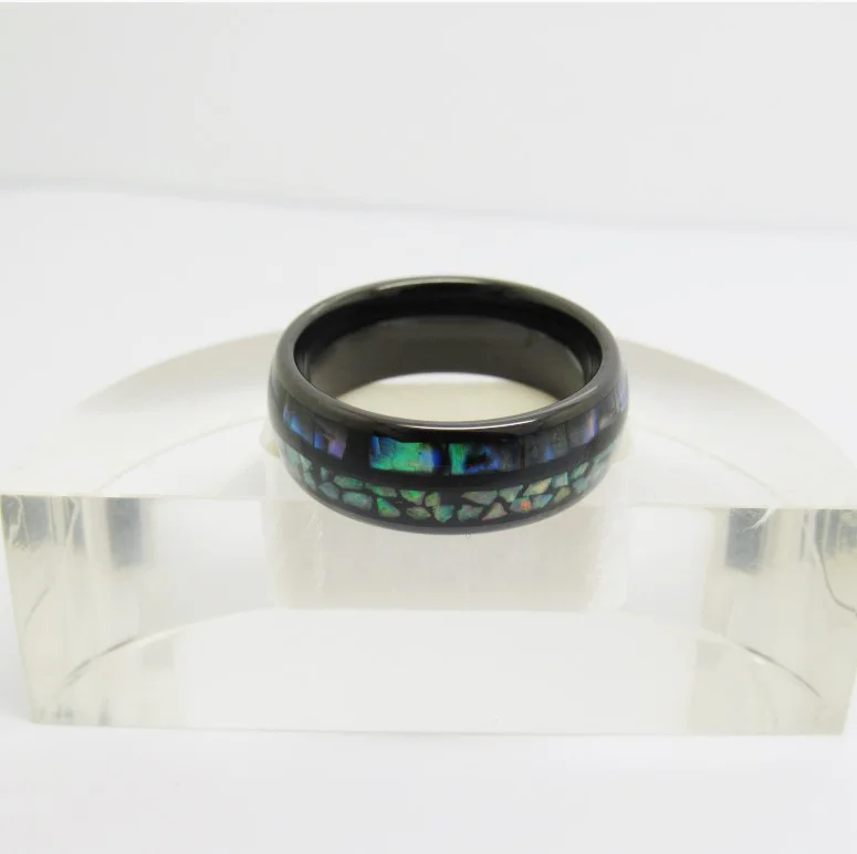 6MM 8MM Full Arc Electric Black Tungsten Carbide Wedding Bands Inlaid Opal And Abalone Shell Couple