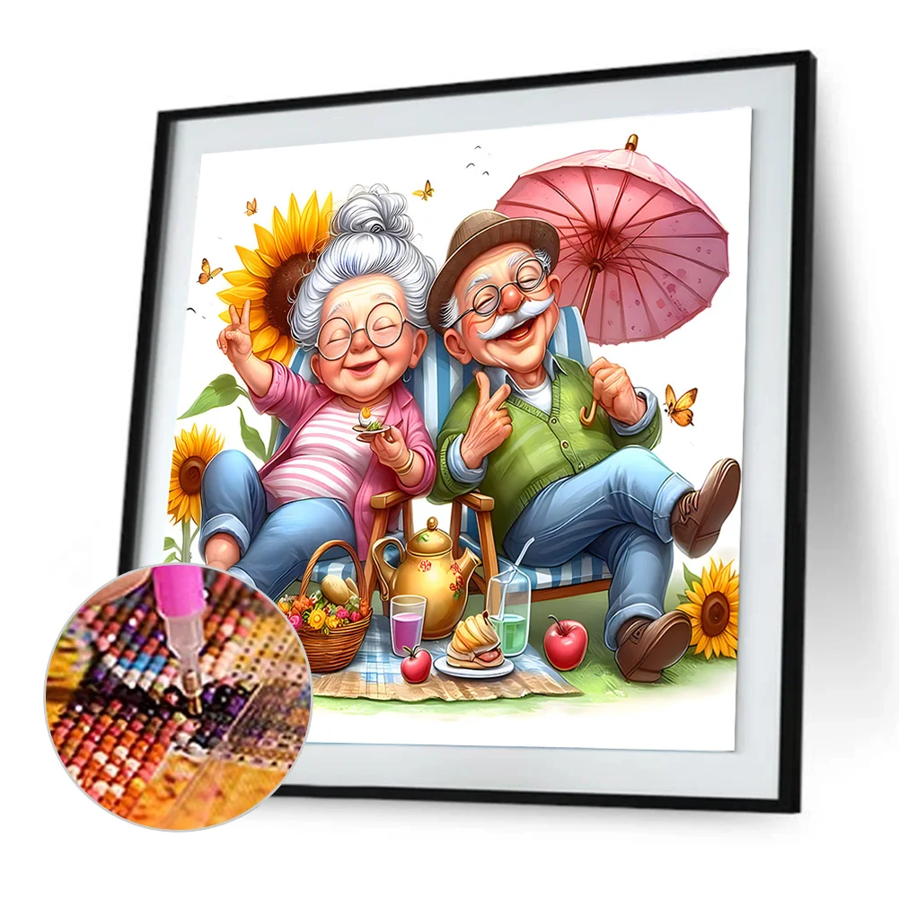 Diamond Painting - Full Round Drill - Old Couple(Canvas|30*30cm)