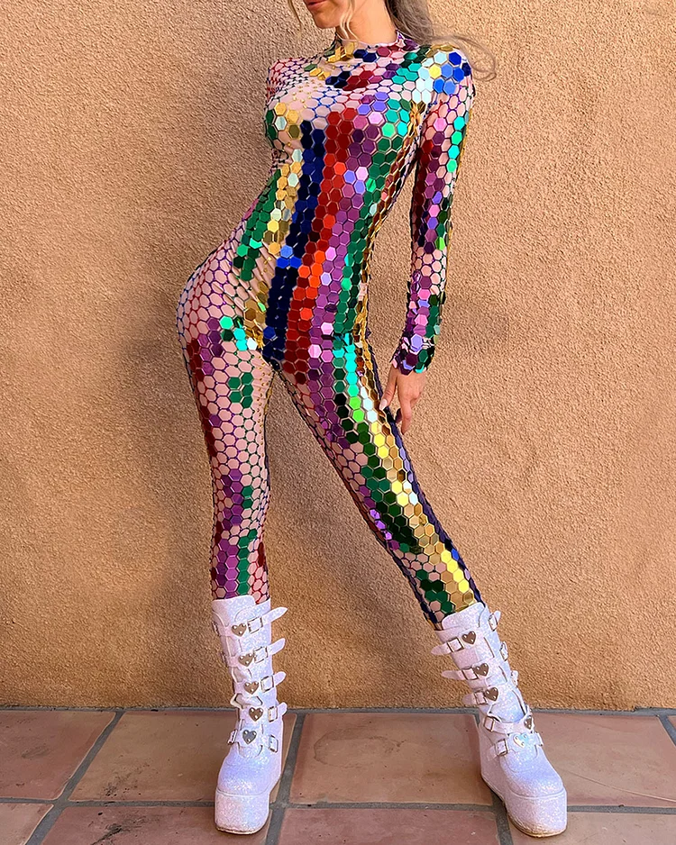 Multicolor Sequin Mirror Jumpsuit 