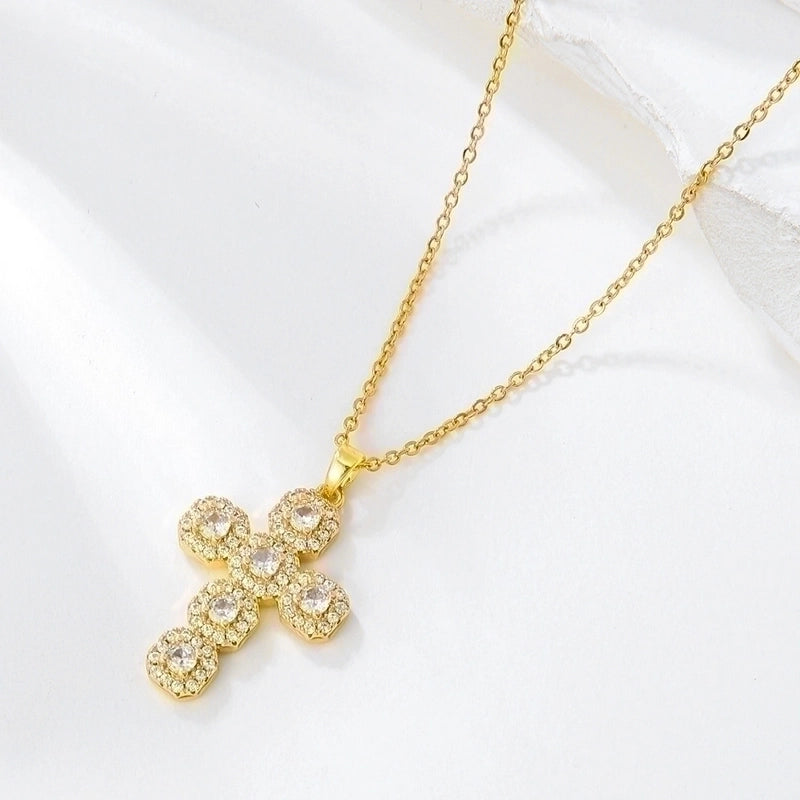 Vintage Style Cross Stainless Steel Copper 18k Gold Plated Pendant Necklace In Bulk