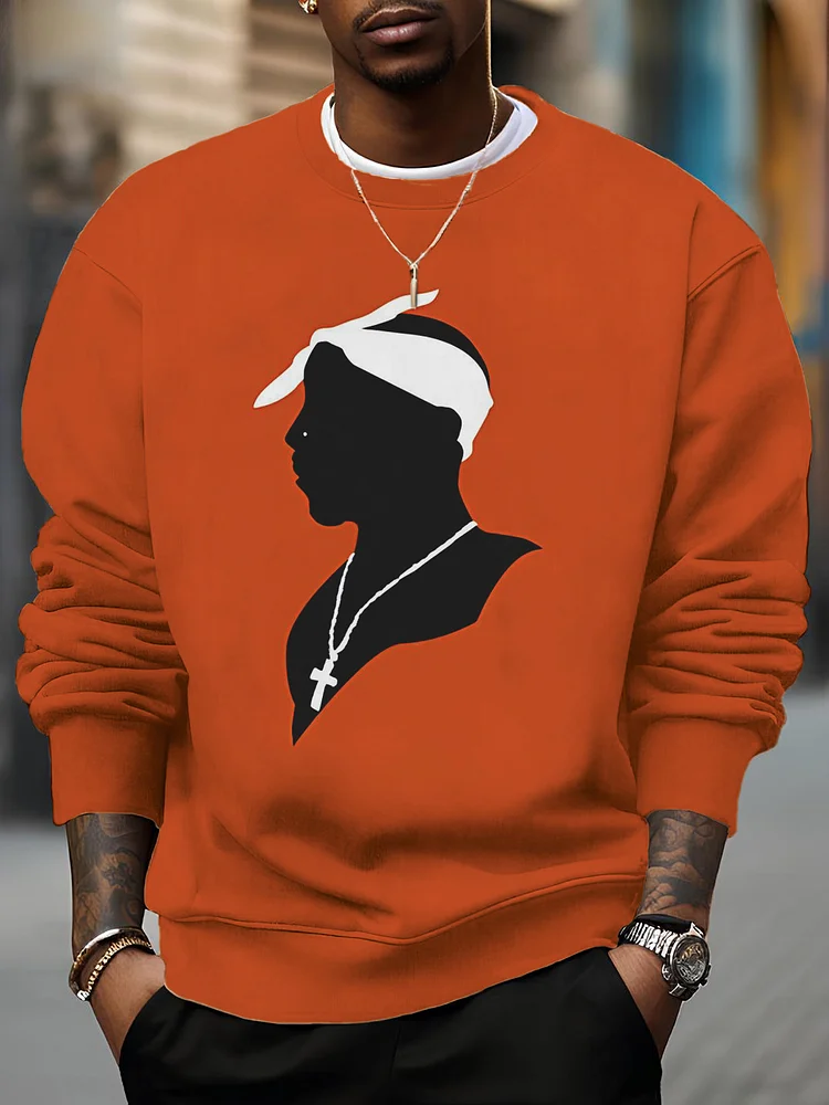 Men's Black Man Portrait Graphic Print Casual Sweatshirt
