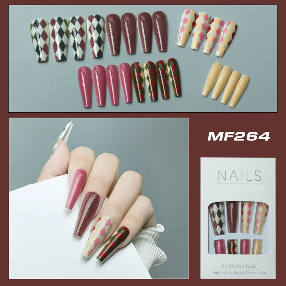 24Pcs Artificial False Nails Ballet Coffin Fake Nails Finger Wearable Long Manicure Art Tips press on nails nails accessories