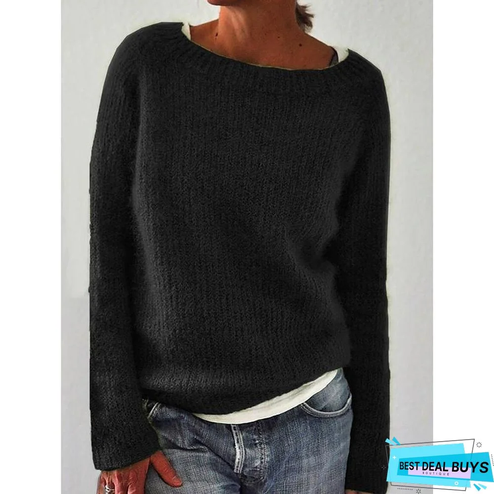 Solid Knitted Plus Size Pullovers Jumpers Sweaters