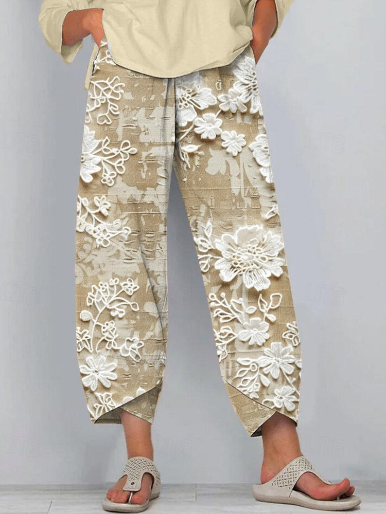 Lace Floral Embroidered Linen Blend Pants wearshes