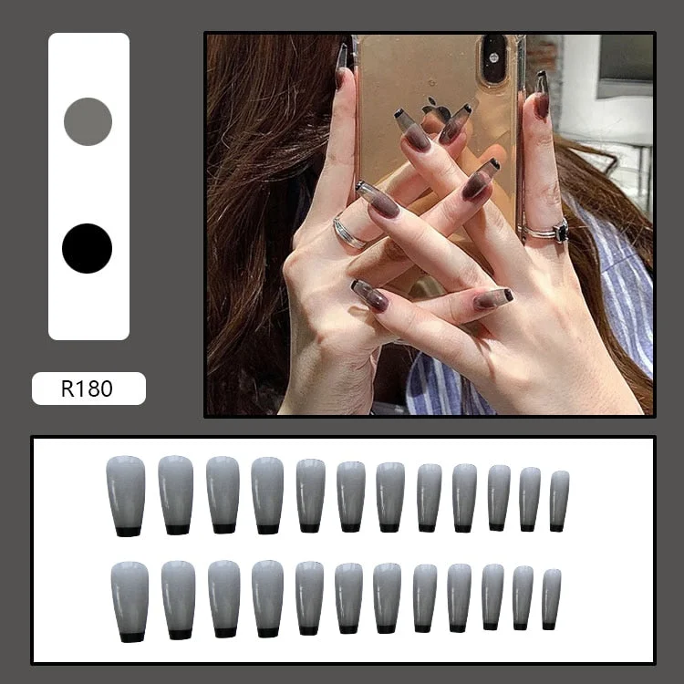 French Mordern stylish Elegant Gold Sliver Edge Line Wearable False Nails-Nail Inspo