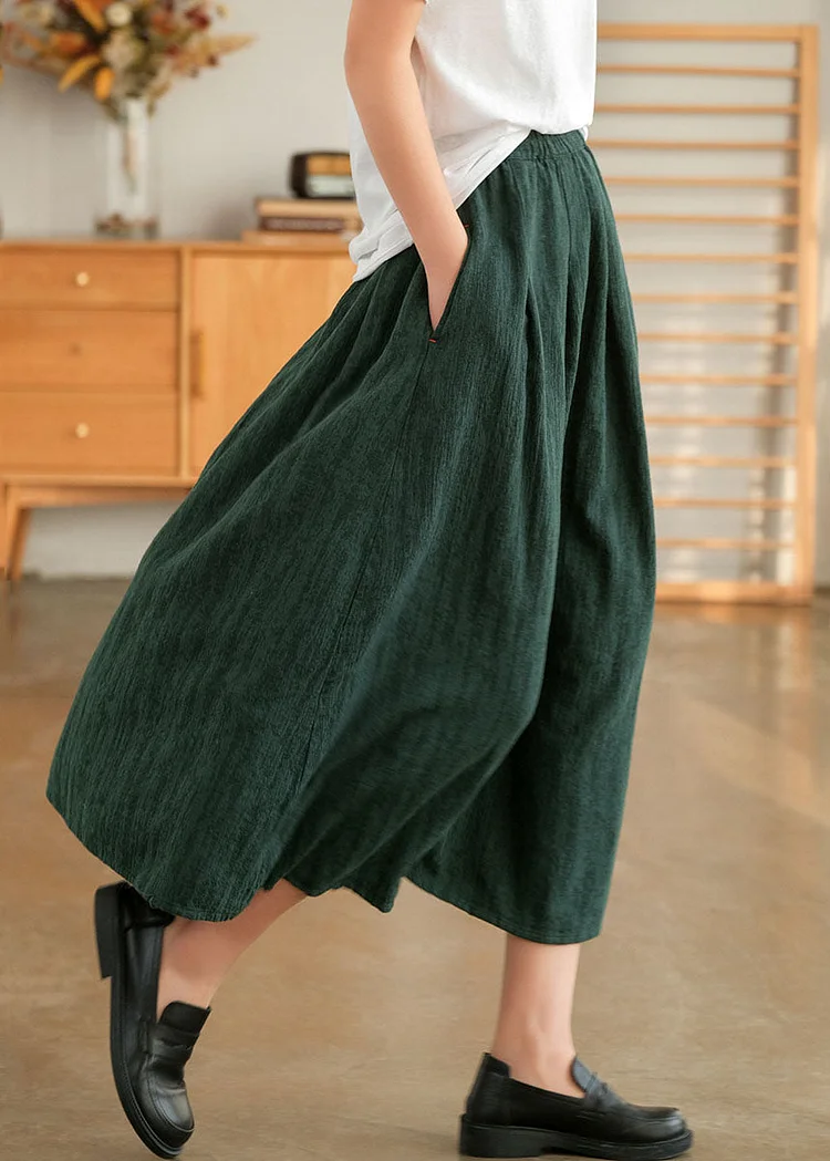 Vintage Blackish Green Elastic Waist Cotton Skirt