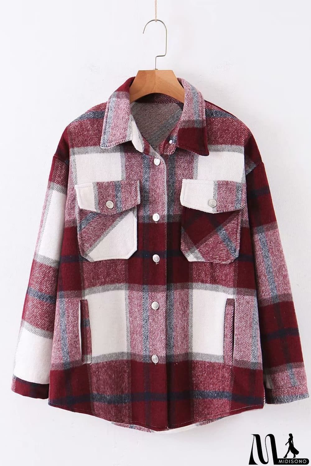 MidiSono - Plaid Dropped Shoulder Shirt Jacket
