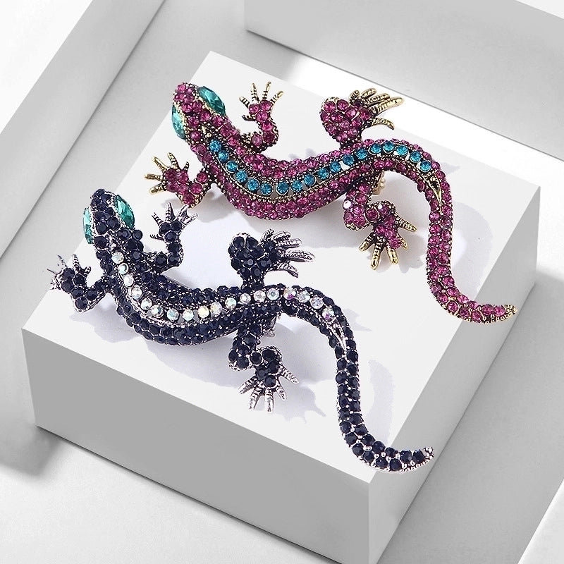 Fashion Pin Lizard Alloy Plating Inlay Rhinestones Unisex Brooches