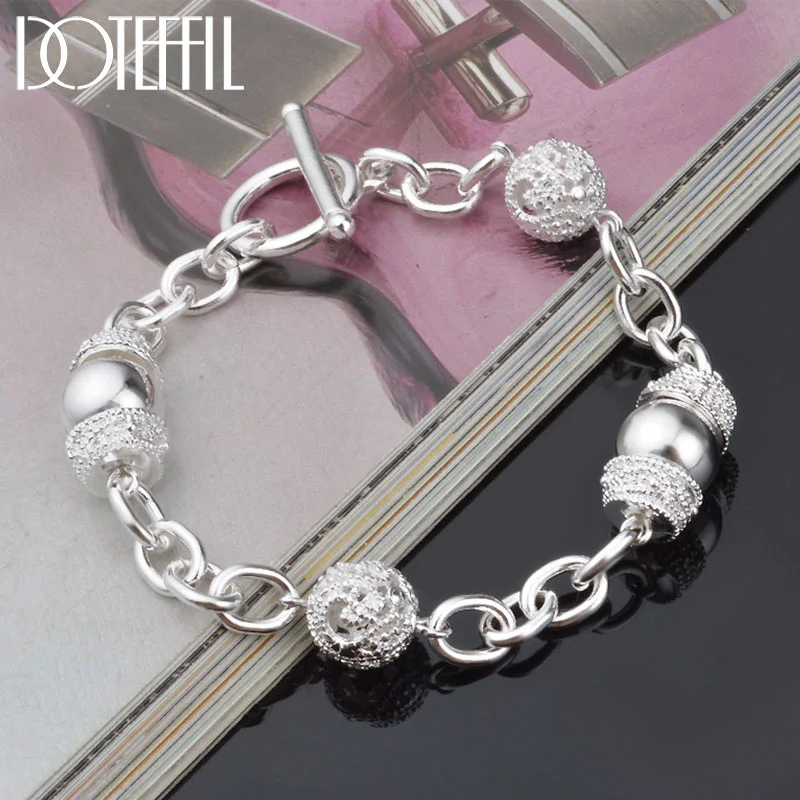 DOTEFFIL 925 Sterling Silver Charm Hollow Ball Bracelet For Woman Jewelry
