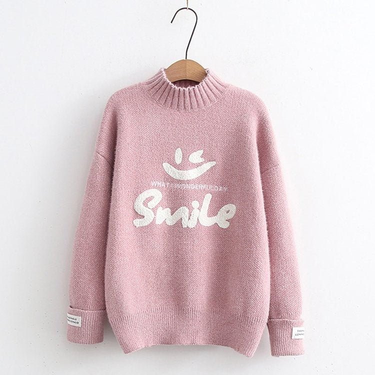 Smile Letter Embroidery Knit Sweater