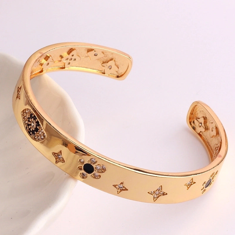 Hip-hop Palm Rose Leopard Copper 18k Gold Plated Zircon Bangle In Bulk