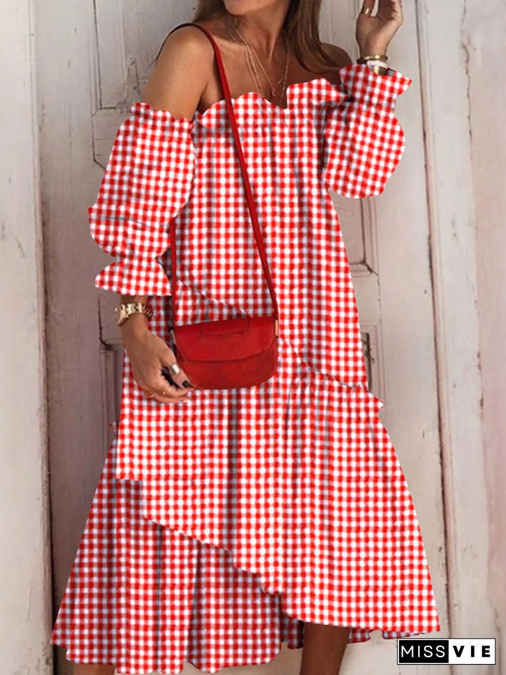 VONDA Summer Robe Sexy Off Shoulder Party Dress Women Long Sleeve Irregular Hem Lace Pleated Bohemian Beach Midi Sundress