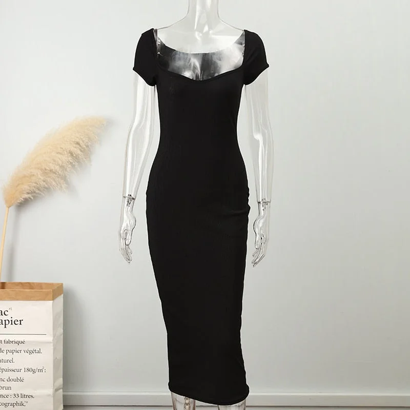 Solid Off Shoulder Knitted Midi Dress Woman Fashion Solid Bodycon Long Robe 2022 Elegant Chic Club Party Sweater Dresses