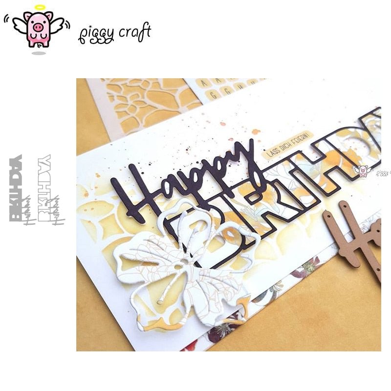 Piggy Craft metal cutting dies cut die mold Happy birthday letters Scrapbook paper craft knife mould blade punch stencils dies