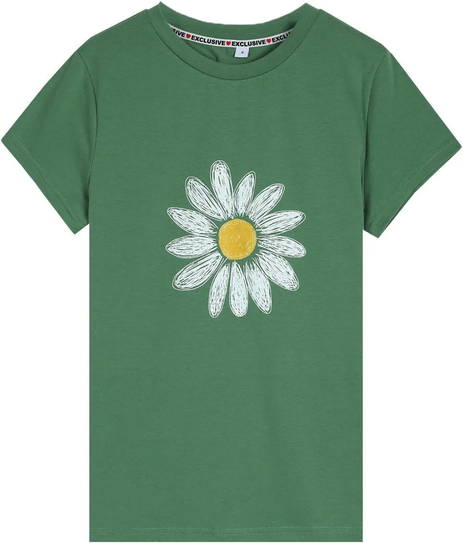 Green Floral Print Round Neck Top
