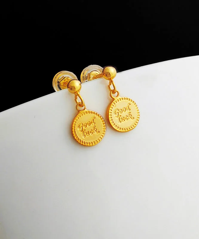 Art Gold Copper Overgild Graphic Stud Earrings