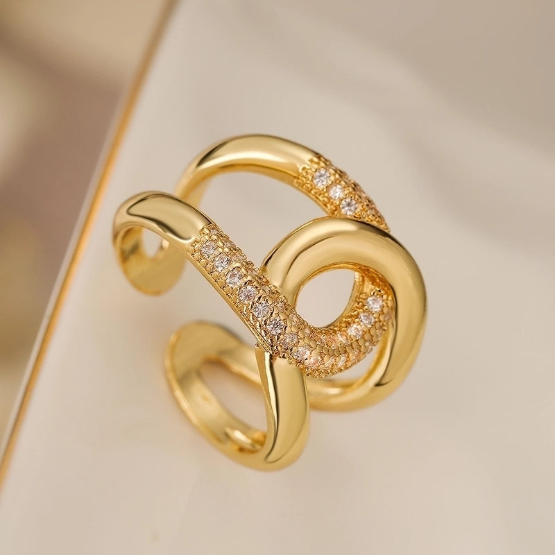 Copper Inlay Solid Color Zircon Open Rings