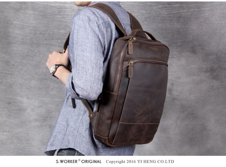 Model Show of Woosir Men's Real Leather Backpack